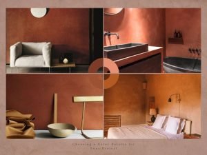 Tường hiệu ứng bê tông với tone màu rực rỡ.