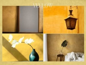 Tường hiệu ứng bê tông với tone vàng.