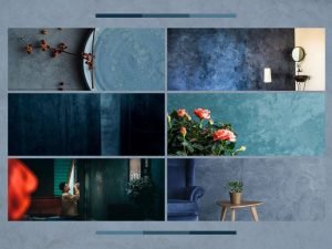 Tường hiệu ứng bê tông với tone màu xanh.